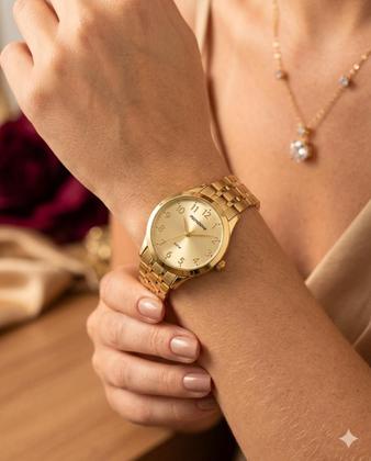 Imagem de Relógio Mondaine Feminino Original Dourado À Prova DÁgua com NF + Kit Colar 608D 99913LPMKDE1K1