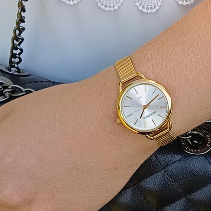 Imagem de Relógio Mondaine Feminino Original Dourado Redondo À Prova D'Água com NF 612D
