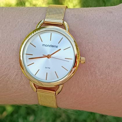 Imagem de Relógio Mondaine Feminino Original Dourado Redondo À Prova D'Água com NF 612D