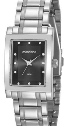 Imagem de Relogio Mondaine Feminino prata quadrado mostrador preto retangular prateado 32103L0MVNE2