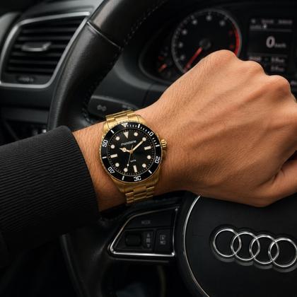 Imagem de Relógio Mondaine Masculino Analógico Aço Dourado Bisel Preto 42mm 32549GPMVDE2 Original