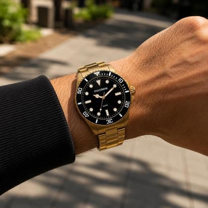 Imagem de Relógio Mondaine Masculino Analógico Aço Dourado Bisel Preto 42mm 32549GPMVDE2 Original