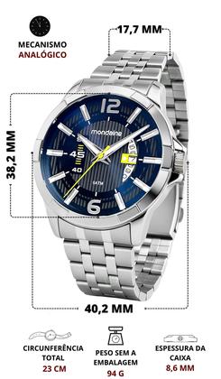 Imagem de Relógio Mondaine Masculino Analógico De Pulso Prateado Quartz Pulseira Em Aço Inox Brilha no Escuro Calendário A Prova D água 50 Metros Original
