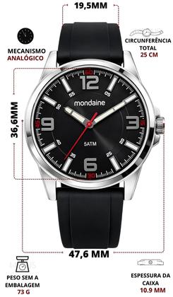 Imagem de Relógio Mondaine Masculino Analógico De Pulso Preto Quartz Estilo Esportivo Casual Com Pulseira Silicone A prova Dágua Em 50 Metros Original