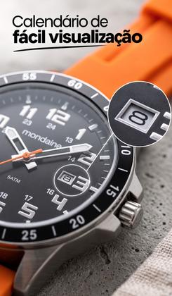 Imagem de Relógio Mondaine Masculino Analógico De Pulso Pulseira De Silicone Laranja Brilha No Escuro Calendário A Prova D água 50 Metros Original
