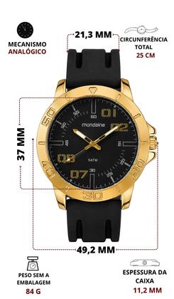Imagem de Relógio Mondaine Masculino Com Caixa Em Dourado E Pulseira Preta em Silicone Prova Dágua Preto Com Dourado Original