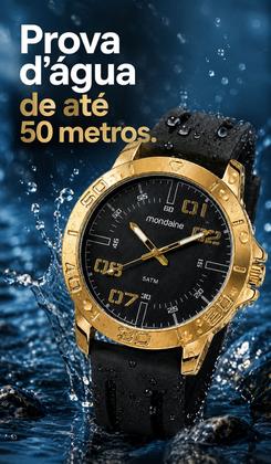 Imagem de Relógio Mondaine Masculino Com Caixa Em Dourado E Pulseira Preta em Silicone Prova Dágua Preto Com Dourado Original