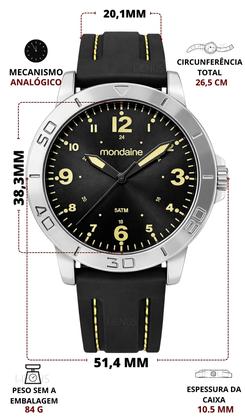 Imagem de Relógio Mondaine Masculino De Pulso Analógico Quartz Esportivo Casual A Prova Dágua 50 Metros Pulseira Preta E amarela Em Silicone Original
