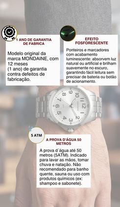 Imagem de Relógio Mondaine Masculino De Pulso Analógico Quartz Esportivo Casual E Social Prata Brilha No Escuro Prova Dágua Pulseira Em Aço inoxidável Original