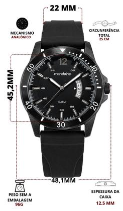 Imagem de Relógio Mondaine Masculino Original Analógico Preto Brilha No Escuro Com Calendário Prova Dágua 50 Metros
