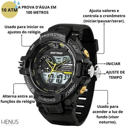 Imagem de Relógio Mormaii Masculino De Pulso Analógico Digital Prova DÁgua 100 Metros Original