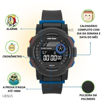 Imagem de Relógio Mormaii Original Para Criança Infantil Digital De Pulso Masculino A Prova Dágua 100M