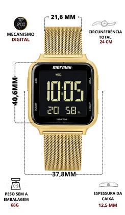 Imagem de Relógio Mormaii Unissex Feminino e Masculino Digital Quadrado Dourado Vintage Display Positivo Prova Dágua 100 Metros Original