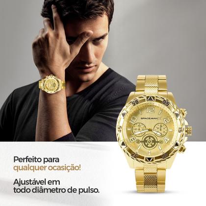 Imagem de Relogio Oculos Sol + Dourado Masculino Aco Inox Relogio + Corrente presente preto pesado protecao uv grumet cordao