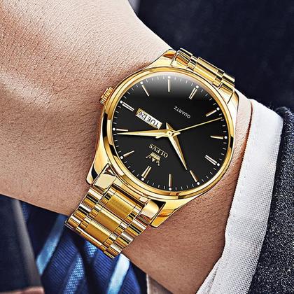 Imagem de Relógio OLEVS Masculino - Aço Inoxidável Dourado e Impermeável