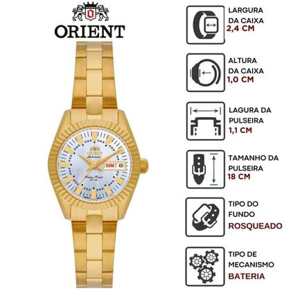 Imagem de Relógio Orient Feminino Automático Pequeno Redondo Mecânico Prova D'água 50 Metros Dourado NH6SS005 B1KX