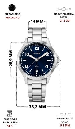 Imagem de Relógio Orient Feminino De Pulso Analógico Quartz Prata Em Aço Inoxidável Com Fundo Azul Moderno E Minimalista A Prova Dágua Original