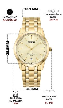 Imagem de Relógio Orient Feminino Dourado Analógico De Pulso Aço Inoxidável Prova Dágua 50 Metros Casual Delicado Original