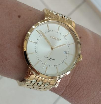 Imagem de Relogio Orient Feminino Dourado banhado folheado minimalista médio social luxo a prova dagua FGSS1163 C1KX