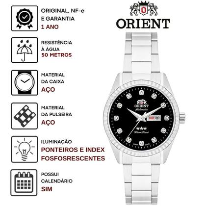 Imagem de Relógio Orient Feminino Mecânico Automático 3 Estrelas Redondo Prova Dágua 5 ATM Casual NH6SS007 P1SX