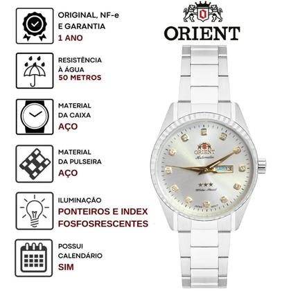 Imagem de Relógio Orient Feminino Mecânico Automático 3 Estrelas Redondo Prova Dágua 5 ATM Casual NH6SS007 S1SX