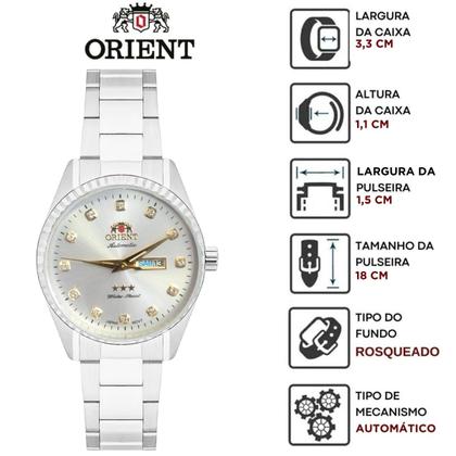 Imagem de Relógio Orient Feminino Mecânico Automático 3 Estrelas Redondo Prova Dágua 5 ATM Casual NH6SS007 S1SX