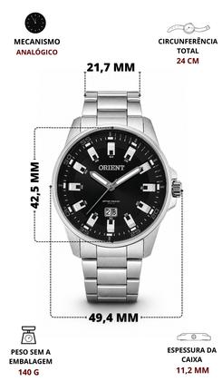 Imagem de Relógio Orient Masculino Analógico De Pulso Prateado Fundo Preto Quartz Aço Inoxidável Brilha No Escuro Calendário Prova Dágua 100 Metros Original