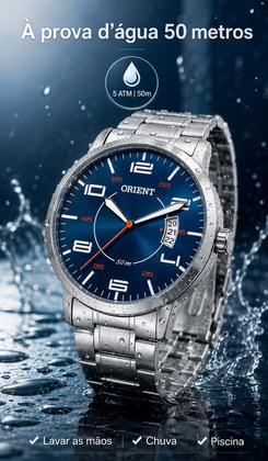 Imagem de Relógio Orient Masculino Analógico Quartz De Pulso Esportivo Casual Prateado Em Aço Inoxidável Com Calendário A Prova Dágua 50 Metros Original