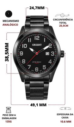 Imagem de Relógio Orient Masculino Analógico Quartz Esportivo Casual De Pulso Preto Em Aço Inoxidável A prova Dágua Em 100 Metros Original