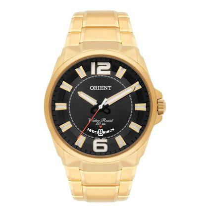 Imagem de Relogio Orient Masculino Dourado Banhado Ouro Preto MGSS1157-P2KX