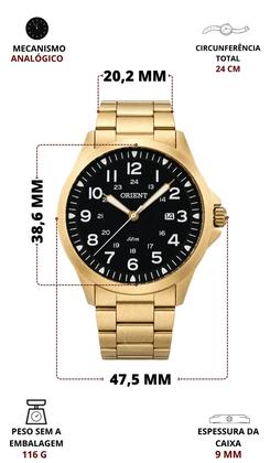 Imagem de Relogio Orient Masculino Esportivo De Pulso Analógico Quartz Numeração Completa Dourado Brilha No Escuro A Prova Dágua 50 Metros Original