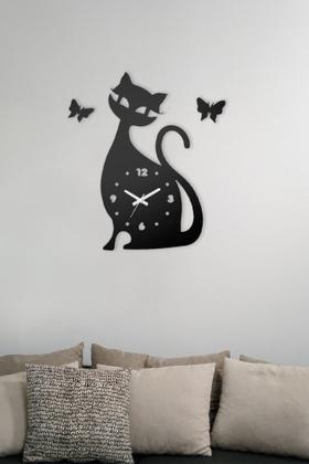 Imagem de Relógio Parede 3d Preto Casa Escritório Gato Pet Shop
