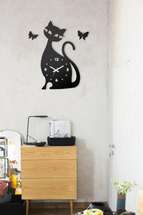 Imagem de Relógio Parede 3d Preto Casa Escritório Gato Pet Shop