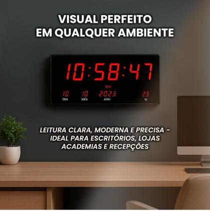 Imagem de Relógio Parede Led Digital Grande 47cm Data Termômetro Firma Academia Hospital
