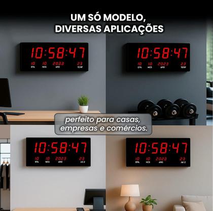 Imagem de Relógio Parede Led Digital Grande 47cm Data Termômetro Firma Academia Hospital