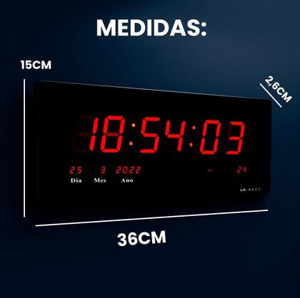 Imagem de Relógio Parede Led Digital Grande 47cm Data Termômetro Firma Academia Hospital