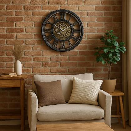 Imagem de Relogio parede vintage rustico 30cm estilo madeira numeros romanos casa sala escritorio preto
