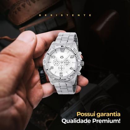 Imagem de relogio prata masculino + cordao grumet crucifixo + caixa presente social qualidade premium pesado casual ponteiro