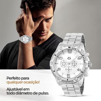 Imagem de relogio prata masculino + cordao grumet crucifixo + caixa presente social qualidade premium pesado casual ponteiro