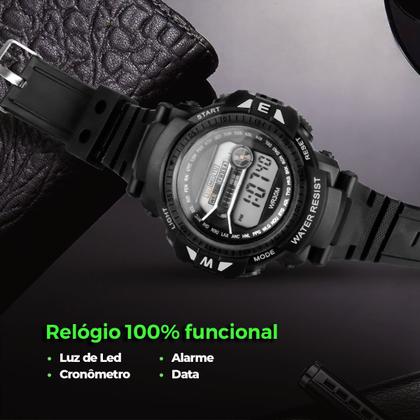 Imagem de Relogio Preto Criança Silicone Digital Led Infantil + Caixa esportivo ajustavel menino cronometro data qualidade premium