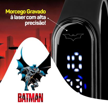 Imagem de Relogio Preto Infantil Led Digital Prova Dagua + Copo Batman silicone original esportivo adolescente presente preto data
