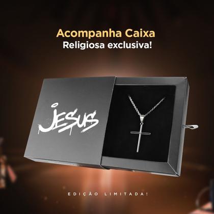 Imagem de Relogio prova dagua aço inox prata + cordão cruz presente pesado qualidade premium original social casual religioso