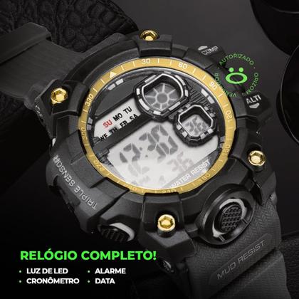 Imagem de Relogio Prova Dagua Digital + Caixa + Oculos Sol Protecao UV data silicone preto original menino presente criança alarme
