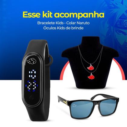 Imagem de relogio prova dagua infantil digital + colar naruto menino criança ajustavel resistente original data qualidade premium