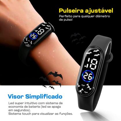 Imagem de Relogio prova dagua infantil digital + colar + oculos + bone combo presente protecao uv original data batman silicone