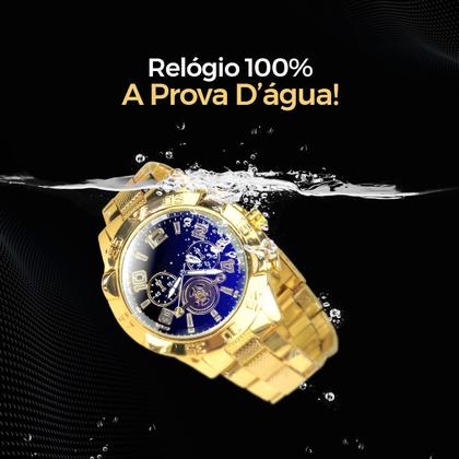 Imagem de Relogio prova dagua masculino aço + cordão crucifixo + caixa pesado robusto jesus dourado qualidade premium religião