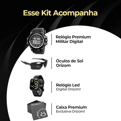 Imagem de relogio prova dagua preto + oculos proteção uv presente alarme preto cronometro data original ajustavel esportivo