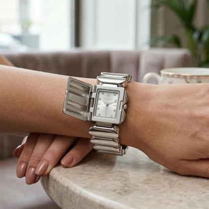 Imagem de Relógio Pulseira Analógico Feminino Prata com Caixa e Pulseira de Aço Inoxidável e Resistência à Água Elegante Luxo Fashion Euro
