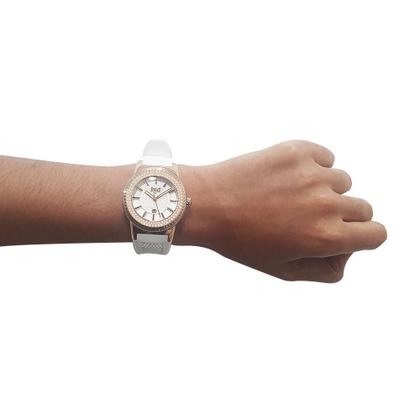 Imagem de Relógio Pulso Everlast Feminino Aço Branco Pedras E457