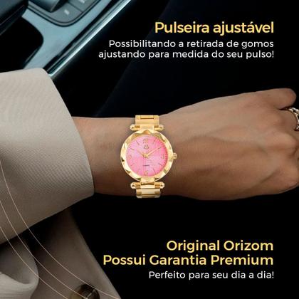 Imagem de relogio rosa feminino + bracelete digital inoxidável presente social original garantia acetato proteção uv preto dourado